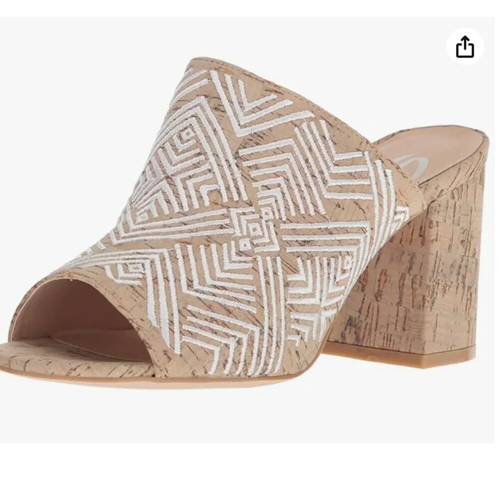 SBICCA Paraiso Embroidered Geometric Pattern Cork Heeled Mule Sandal Women's 9
